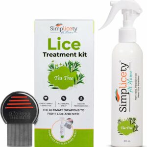 SIMPLICETY® Head Lice Treatment Kit for Kids, Includes 8fl oz Lice Spray and Metal Comb with Round Edges, Natural Non-Toxic Kit for All Hair Types