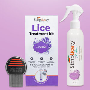SIMPLICETY® Head Lice Treatment Kit for Kids, Includes 8fl oz Lice Spray and Metal Comb with Round Edges, Natural Non-Toxic Kit for All Hair Types (Lavender)